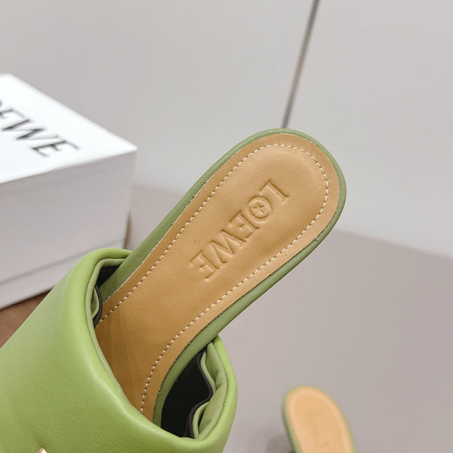 LOEWE 26S MULE HEELS 45MM IN OLIVE GREEN LAMBSKIN GOLD HARDWARE