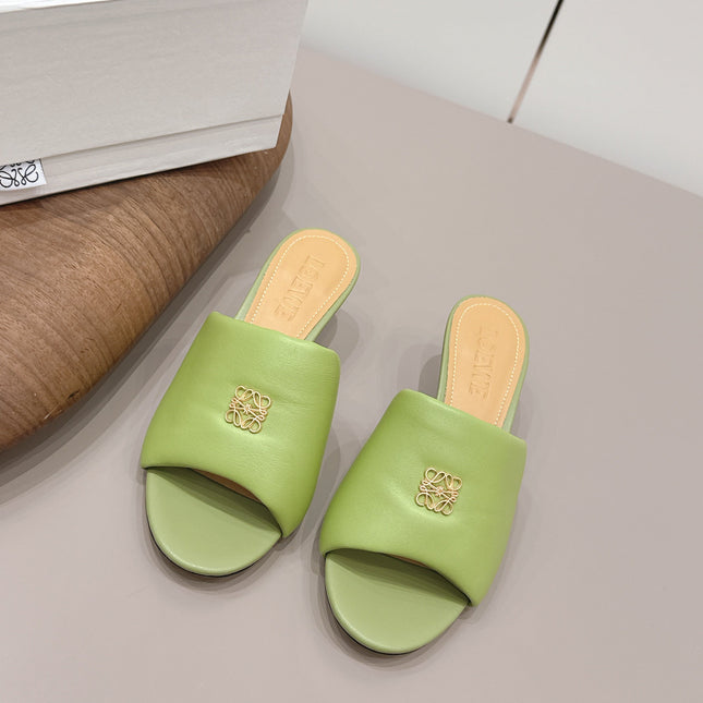 LOEWE 26S MULE HEELS 45MM IN OLIVE GREEN LAMBSKIN GOLD HARDWARE