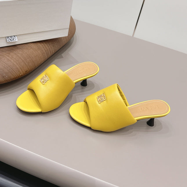 LOEWE 26S MULE HEELS 45MM IN YELLOW LAMBSKIN GOLD HARDWARE