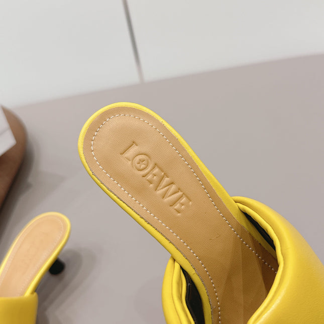 LOEWE 26S MULE HEELS 45MM IN YELLOW LAMBSKIN GOLD HARDWARE