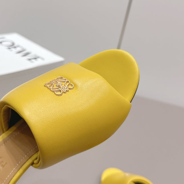 LOEWE 26S MULE HEELS 45MM IN YELLOW LAMBSKIN GOLD HARDWARE