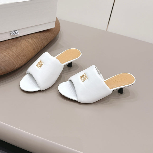 LOEWE 26S MULE HEELS 45MM IN WHITE LAMBSKIN GOLD HARDWARE