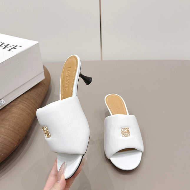 LOEWE 26S MULE HEELS 45MM IN WHITE LAMBSKIN GOLD HARDWARE