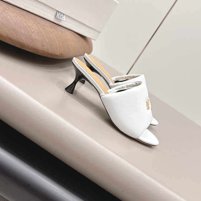 LOEWE 26S MULE HEELS 45MM IN WHITE LAMBSKIN GOLD HARDWARE