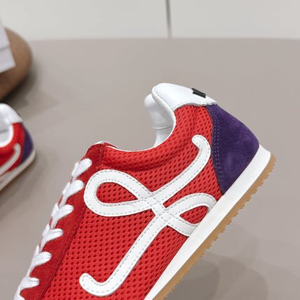 LOEWE 26S BALLET RUNNER 2.0 IN RED AND DARK PURPLE SUEDE AND MESH