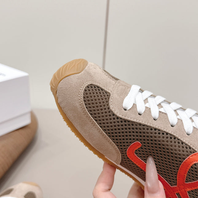 LOEWE 26S BALLET RUNNER 2.0 IN LIGHT BROWN SUEDE AND DARK BROWN MESH