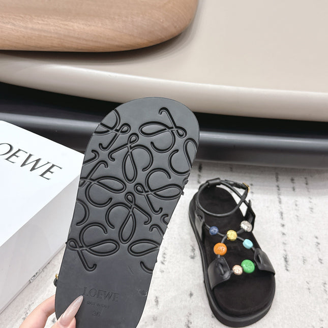 LOEWE 26S ROUND TOE WEDGE SANDALS 30MM IN BLACK CALFSKIN AND SUEDE