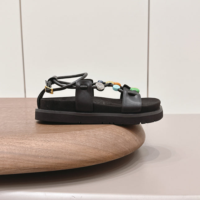 LOEWE 26S ROUND TOE WEDGE SANDALS 30MM IN BLACK CALFSKIN AND SUEDE