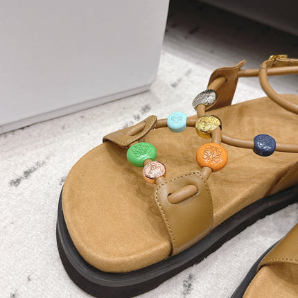 LOEWE 26S ROUND TOE WEDGE SANDALS 30MM IN TAN BROWN CALFSKIN AND SUEDE
