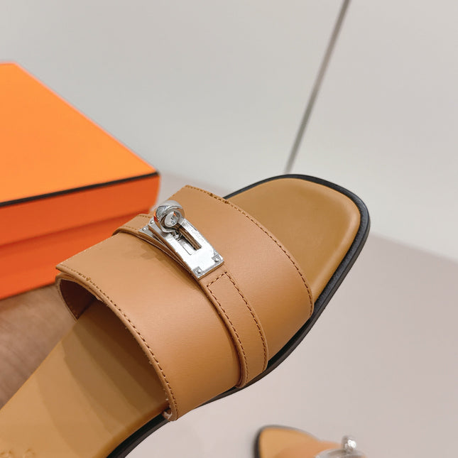 HM 26S GIULIA SANDAL IN TAN BROWN CALFSKIN SILVER HARDWARE