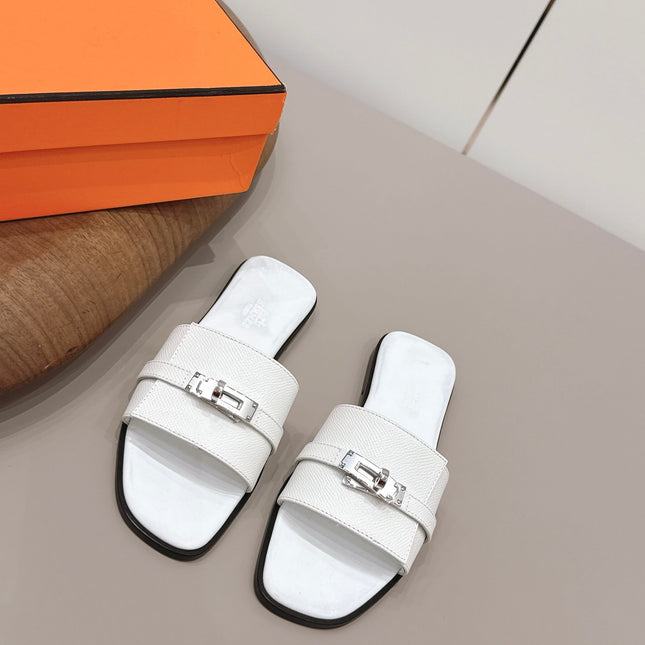 HM 26S GIULIA SANDAL IN WHITE EPSOM CALFSKIN SILVER HARDWARE
