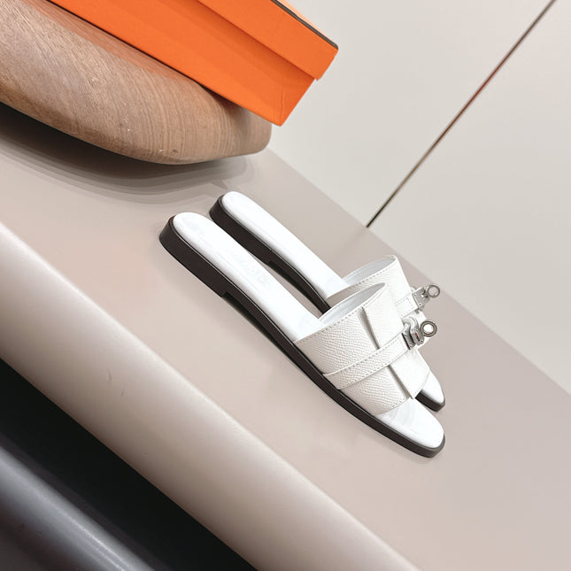 HM 26S GIULIA SANDAL IN WHITE EPSOM CALFSKIN SILVER HARDWARE