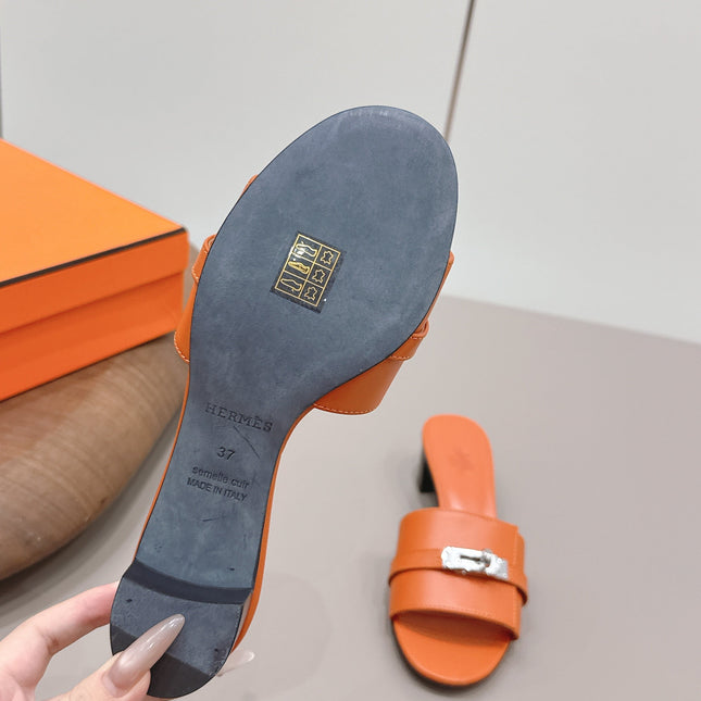 HM 26S KELLY HEEL SANDAL 50MM IN ORANGE CALFSKIN SILVER HARDWARE