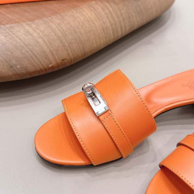 HM 26S KELLY HEEL SANDAL 50MM IN ORANGE CALFSKIN SILVER HARDWARE