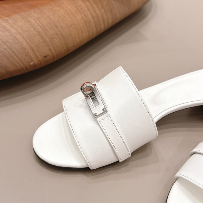 HM 26S KELLY HEEL SANDAL 50MM IN WHITE CALFSKIN SILVER HARDWARE