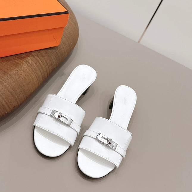 HM 26S KELLY HEEL SANDAL 50MM IN WHITE CALFSKIN SILVER HARDWARE