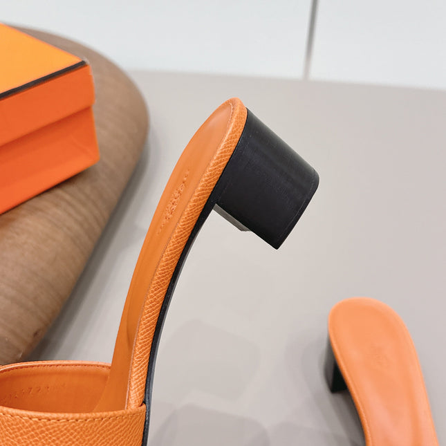 HM 26S KELLY HEEL SANDAL 50MM IN ORANGE EPSOM CALFSKIN SILVER HARDWARE