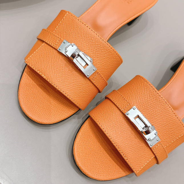 HM 26S KELLY HEEL SANDAL 50MM IN ORANGE EPSOM CALFSKIN SILVER HARDWARE