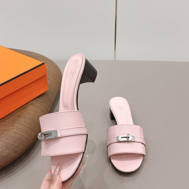 HM 26S KELLY HEEL SANDAL 50MM IN LIGHT PINK EPSOM CALFSKIN SILVER HARDWARE