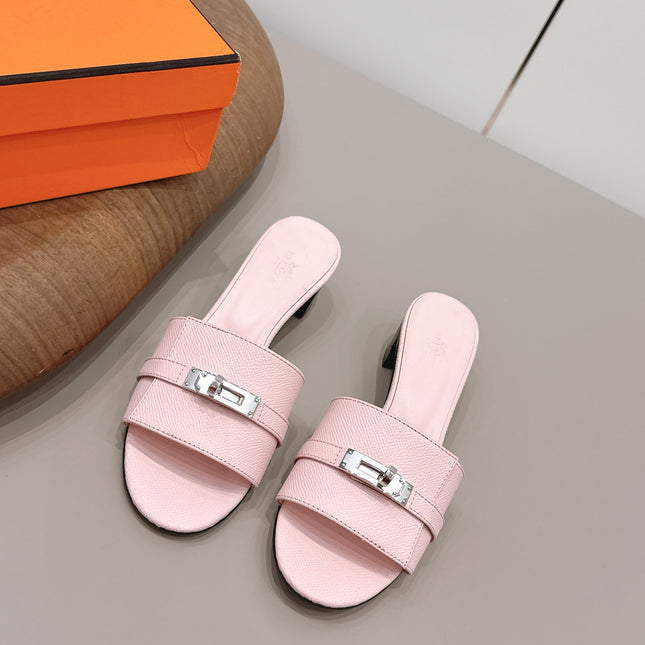 HM 26S KELLY HEEL SANDAL 50MM IN LIGHT PINK EPSOM CALFSKIN SILVER HARDWARE