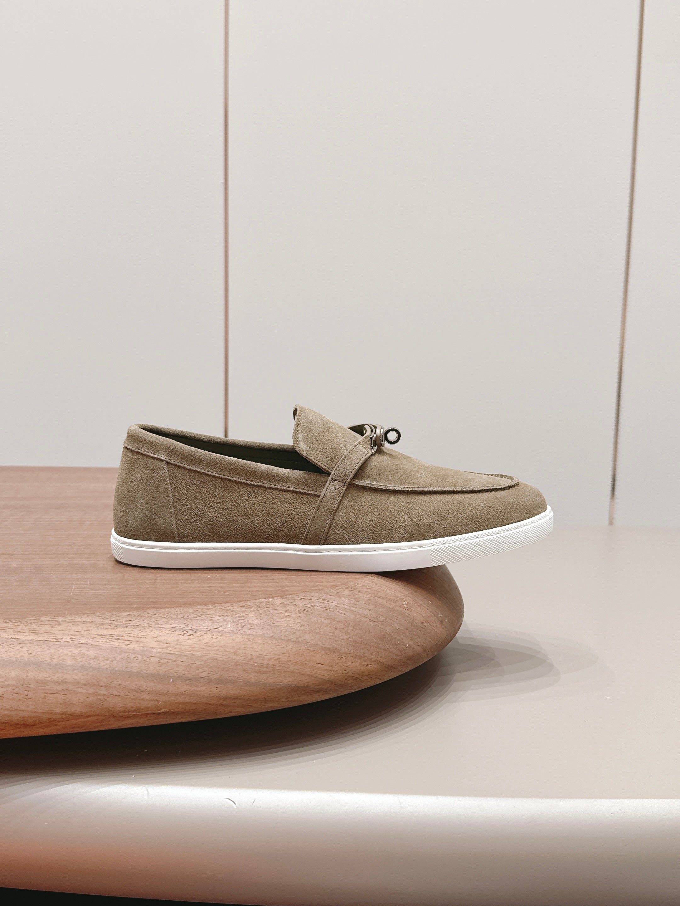 HM 26S KELLY PARIS LOAFERS IN OLIVE BROWN SUEDE SILVER HARDWARE