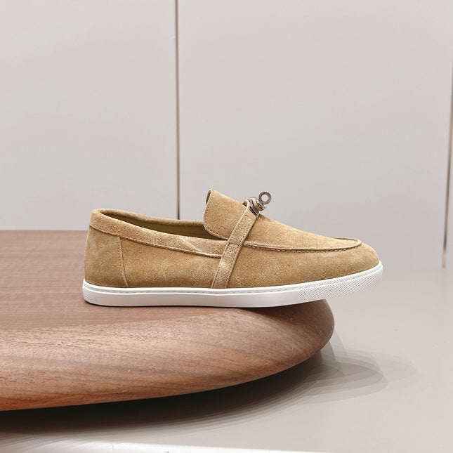 HM 26S KELLY PARIS LOAFERS IN LIGHT BROWN SUEDE SILVER HARDWARE