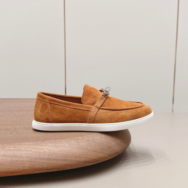 HM 26S KELLY PARIS LOAFERS IN ORANGE SUEDE SILVER HARDWARE