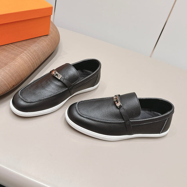 HM 26S KELLY PARIS LOAFERS IN BLACK CALFSKIN SILVER HARDWARE