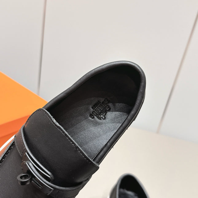 HM 26S KELLY PARIS LOAFERS IN BLACK CALFSKIN BLACK HARDWARE