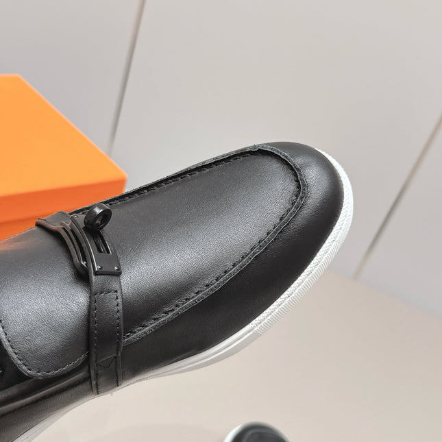 HM 26S KELLY PARIS LOAFERS IN BLACK CALFSKIN BLACK HARDWARE