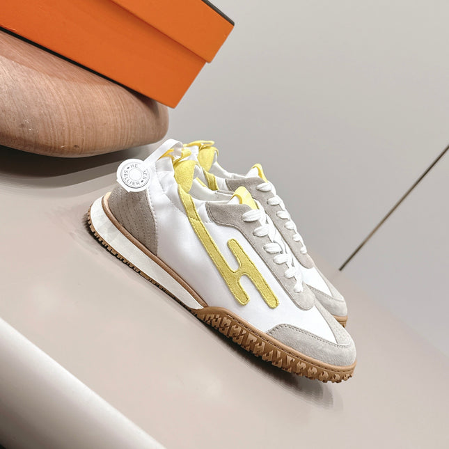 HM 26S BOUNCING SNEAKERS IN WHITE CALFSKIN AND LIGHT GREY YELLOW SUEDE