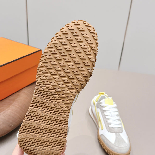 HM 26S BOUNCING SNEAKERS IN WHITE CALFSKIN AND LIGHT GREY YELLOW SUEDE