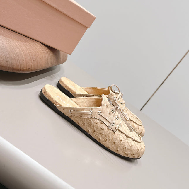 MIUMIU 26S LOAFER MULES IN BEIGE CALFSKIN