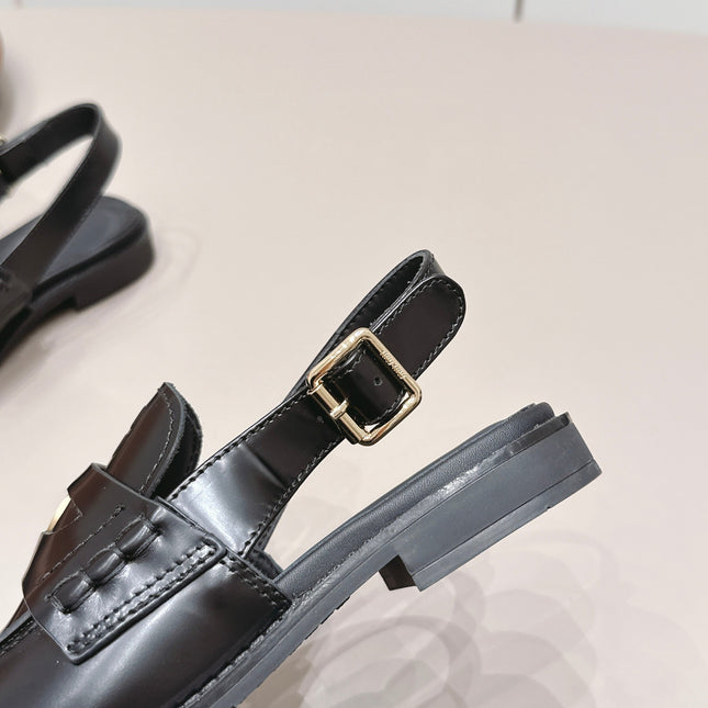 MIUMIU 26S PENNY SLINGBACK LOAFERS IN BLACK CALFSKIN GOLD HARDWARE