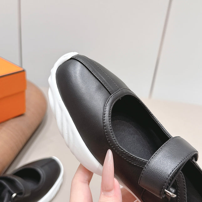 HM 26S KICHU BALLET FLAT IN BLACK CALFSKIN