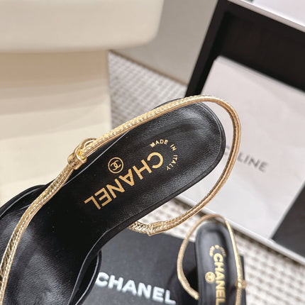 CHANEL 26S HIGH-HEEL SLINGBACKS IN BLACK SUESE WITH GOLD TRIM