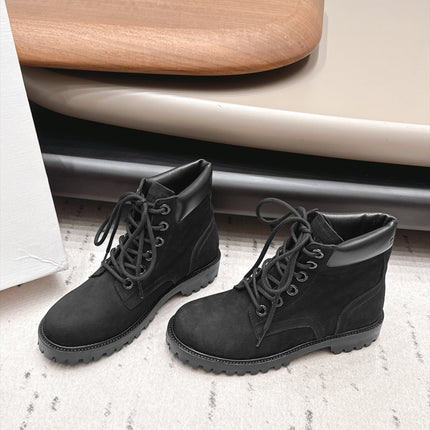 CELINE 26S LACE UP ANKLE BOOTS 40 MM IN BLACK SUEDE AND CALFSKIN