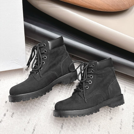 CELINE 26S LACE UP ANKLE BOOTS 40 MM IN BLACK SUEDE AND CALFSKIN