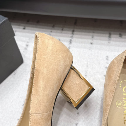 CHANEL 26S HIGH HEEL PUMPS 80 MM IN BEIGE SUEDE