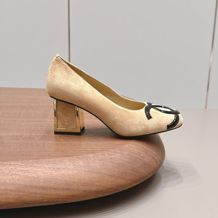 CHANEL 26S HIGH HEEL PUMPS 80 MM IN BEIGE SUEDE