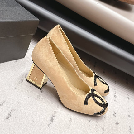 CHANEL 26S HIGH HEEL PUMPS 80 MM IN BEIGE SUEDE