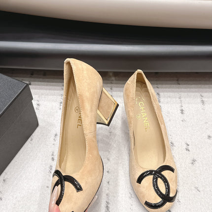CHANEL 26S HIGH HEEL PUMPS 80 MM IN BEIGE SUEDE
