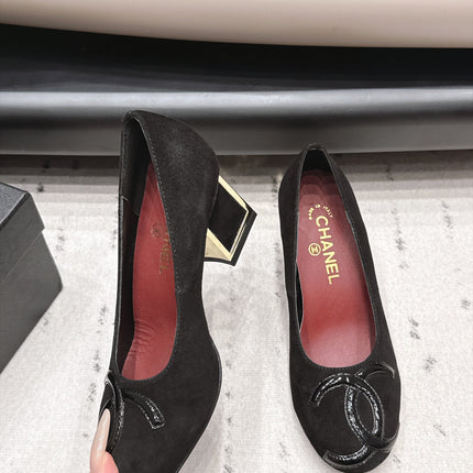 CHANEL 26S HIGH HEEL PUMPS 80 MM IN BLACK SUEDE