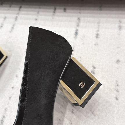 CHANEL 26S HIGH HEEL PUMPS 80 MM IN BLACK SUEDE