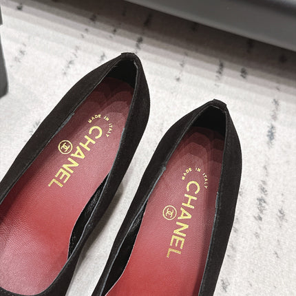 CHANEL 26S HIGH HEEL PUMPS 80 MM IN BLACK SUEDE