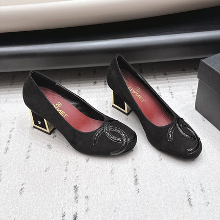 CHANEL 26S HIGH HEEL PUMPS 80 MM IN BLACK SUEDE