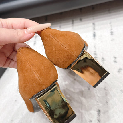 CHANEL 26S HIGH HEEL PUMPS 80 MM IN BROWN SUEDE