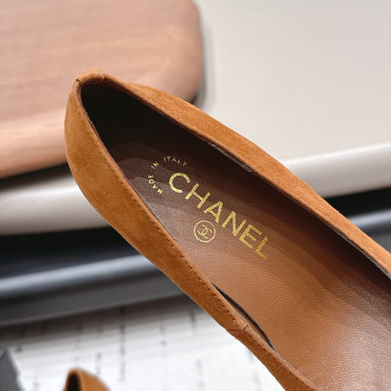 CHANEL 26S HIGH HEEL PUMPS 80 MM IN BROWN SUEDE