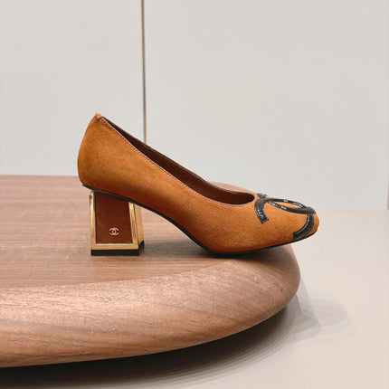 CHANEL 26S HIGH HEEL PUMPS 80 MM IN BROWN SUEDE