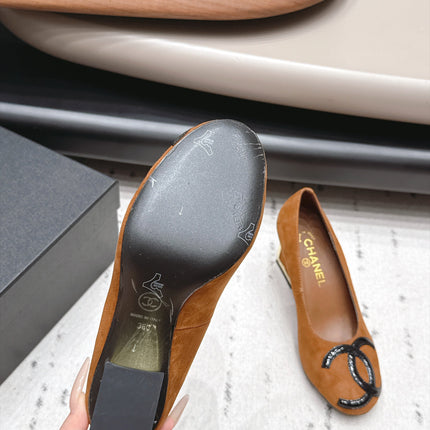 CHANEL 26S HIGH HEEL PUMPS 80 MM IN BROWN SUEDE